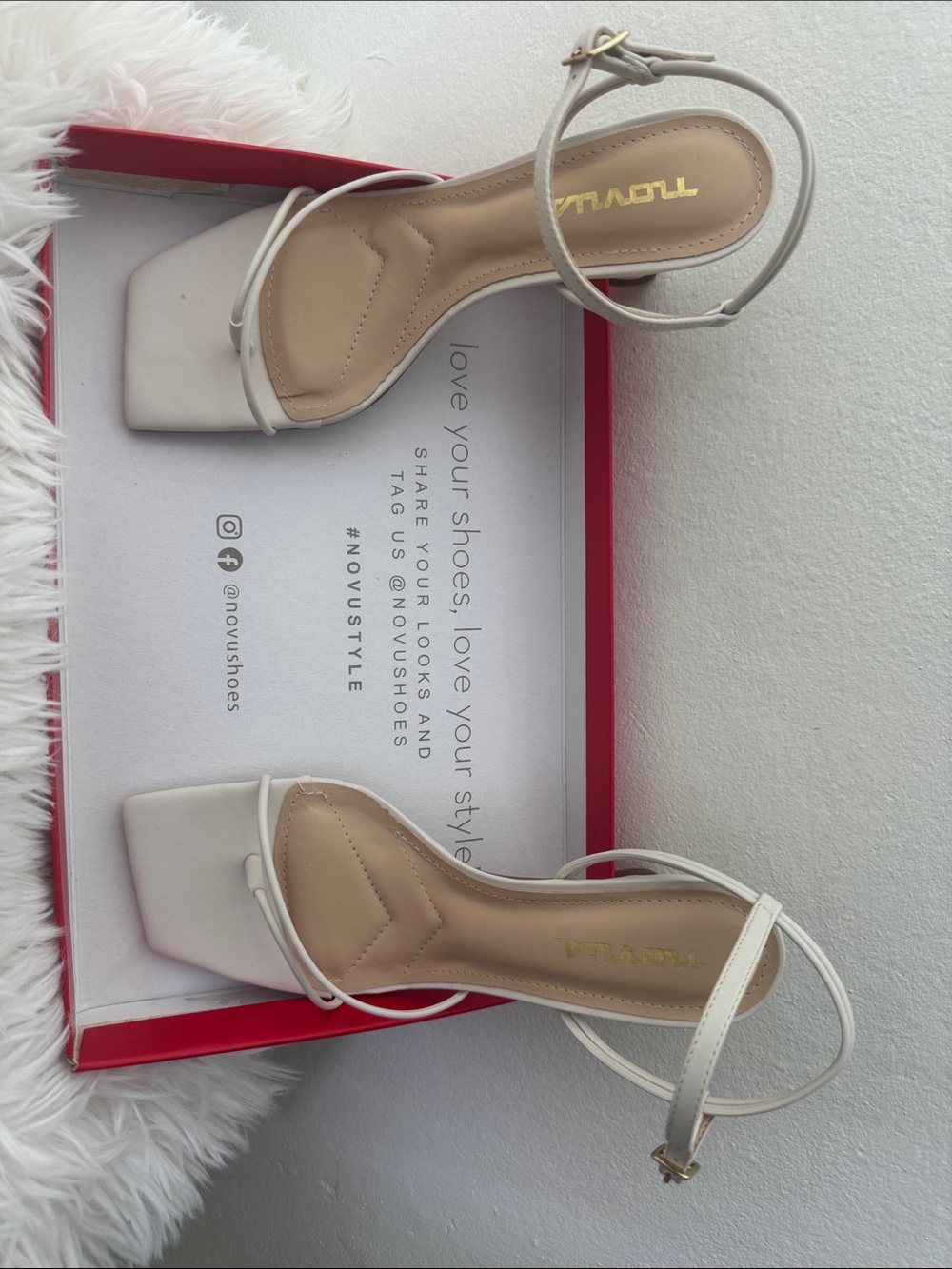White Strappy Square-Toe Heeled Sandals